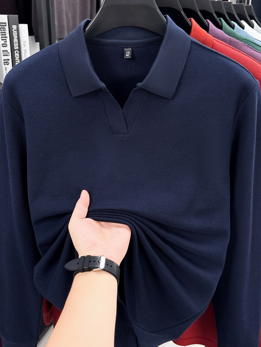Men'S Clothing Christmas Gift Father'S Day Golf Fishing Tennis Sports Stylish Long Sleeve Polo Shirt Spring New Pure Men'S Lapel T-Shirt Business Casual Loose Top Middle Age Dad Men Daily Outdoor Wear - On Cyan