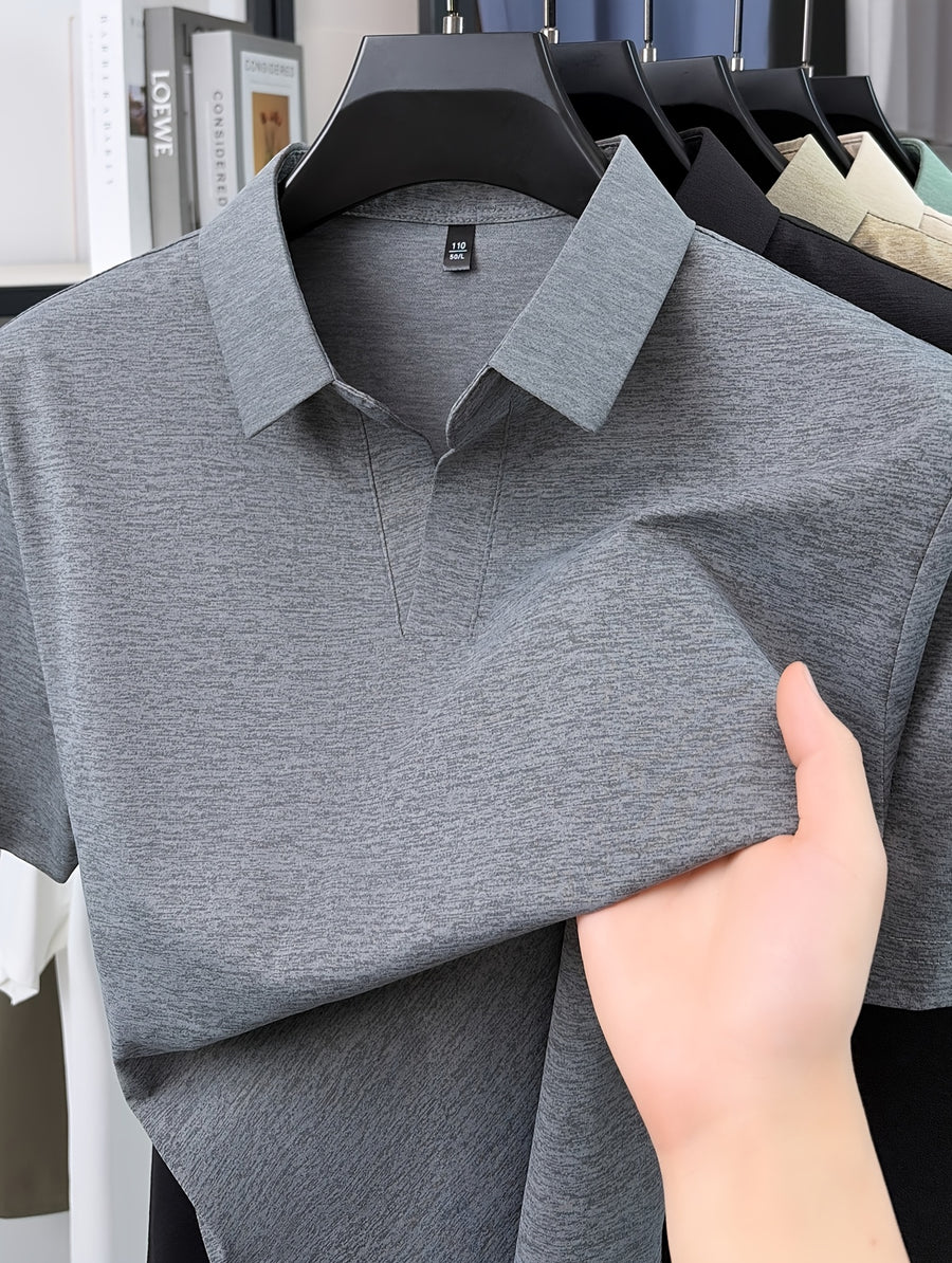 Men'S V-Neck Polo Shirt, Comfortable And Breathable Business Casual Collared Short Sleeve T-Shirt, Non-Stick to Skin When Sweaty, Maintaining Dry And Comfortable for Long Time Wear - Grey