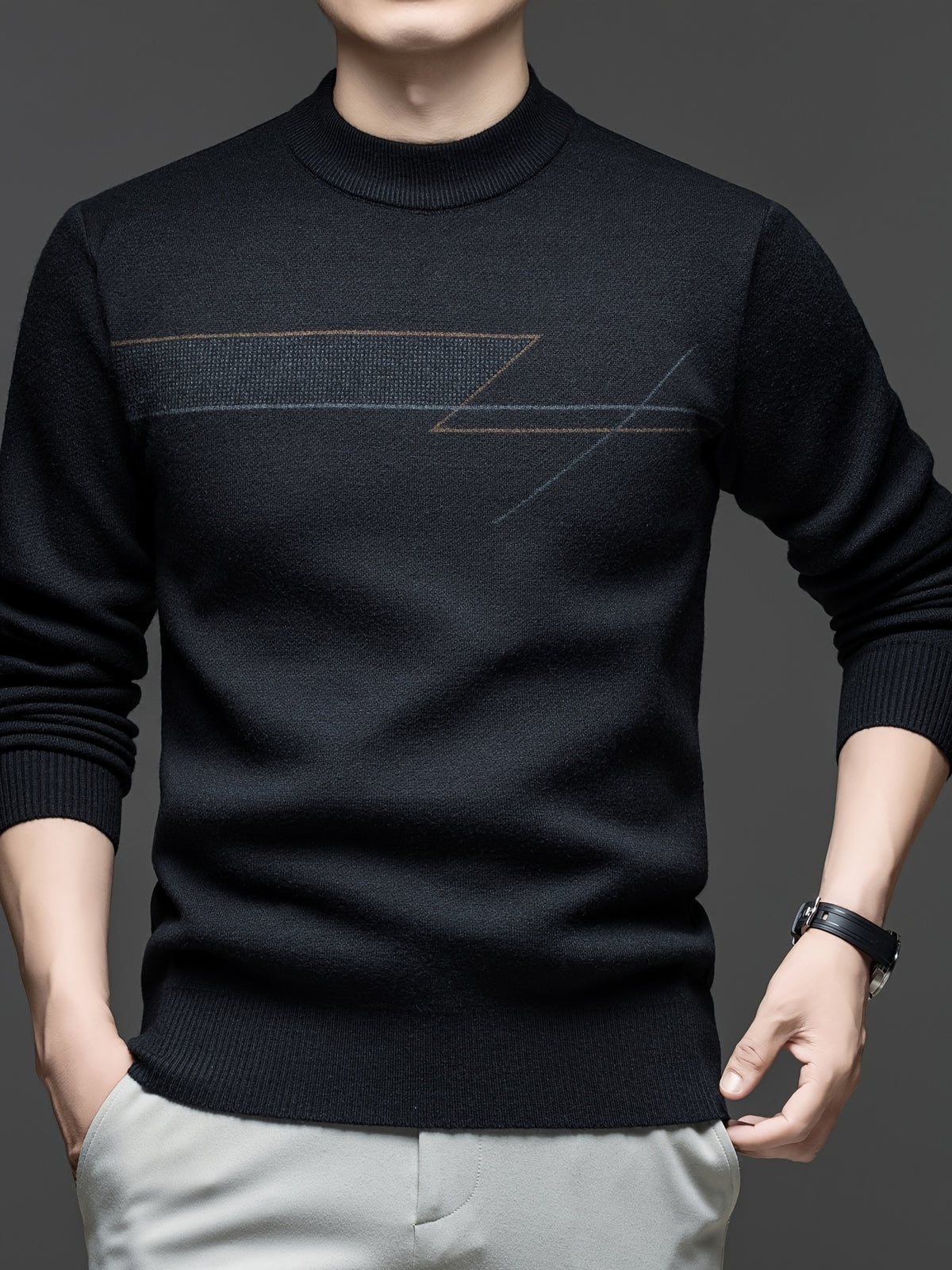Minimalist Urban Warm Sweater, Wear-Resistant for City Casual Wear - Black