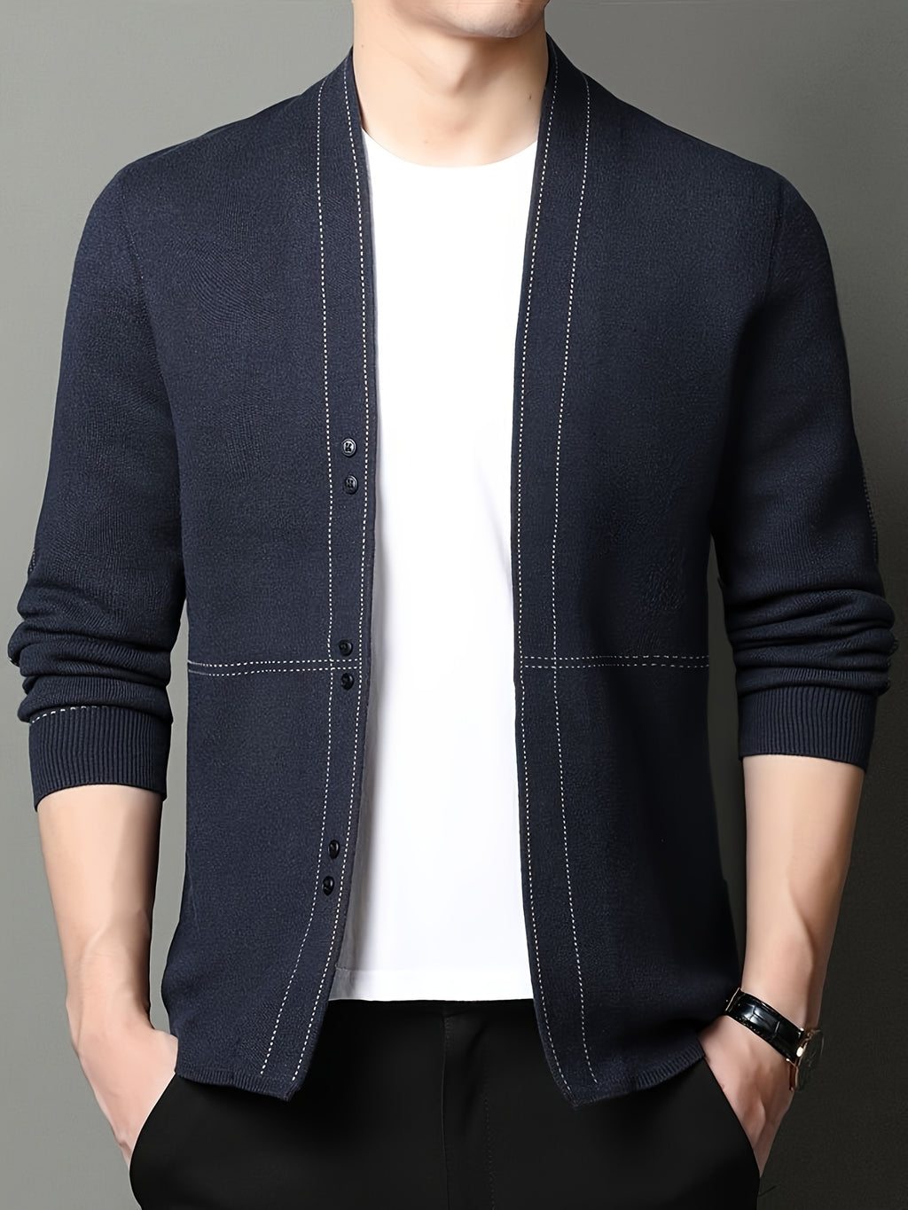 Xingmengzhi OBM 2025 Spring/Autumn New Striped Sweater Coat with Wool Long Sleeve Cardigan for Men, Business Casual Knitwear - Shangqing