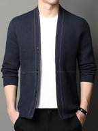 Xingmengzhi OBM 2025 Spring/Autumn New Striped Sweater Coat with Wool Long Sleeve Cardigan for Men, Business Casual Knitwear - Shangqing