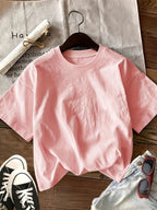 Letter Print Short Sleeve Round Neck Athletic T-Shirt Women'S Top - Pink Color