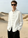 Men'S Clothing Novel Shirt Spring Autumn Men'S Chinese Style Button-Up Top Fashion Casual All-Match - 20356-T03 white