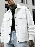 Men's Autumn/Winter Casual Waffle Knit Jacquard Jacket Shirt, Loose-Fit Versatile Workwear Style, Stretchy Knitted Fabric, Suitable for Daily Outdoor, Commuting, and Business Wear, Can Be Given as a Gift - White