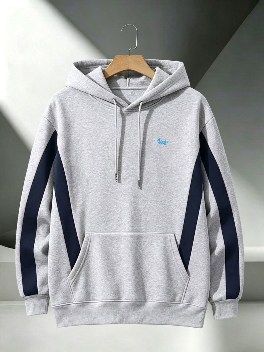 4pcs Set: 2026 Autumn/Winter Men's Street Style Hooded Sweatshirt with Diagonal Contrast Color Stripes on Sleeves, Long Sleeves, Adjustable Drawstring, Large Capacity Kangaroo Pocket for Phone, Skin-Friendly and Warm, Versatile Pullover Hoodie - Gray+grey+grey+grey