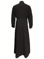 Fashion Women'S Classic Stand-Up Collar Single-Breasted Dress Elegant Ruffled Patchwork Long-Sleeved Dress Long Spring And Autumn 12010 - Black