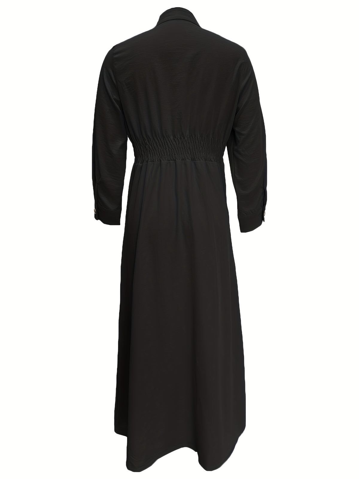 Fashion Women'S Classic Stand-Up Collar Single-Breasted Dress Elegant Ruffled Patchwork Long-Sleeved Dress Long Spring And Autumn 12010 - Black