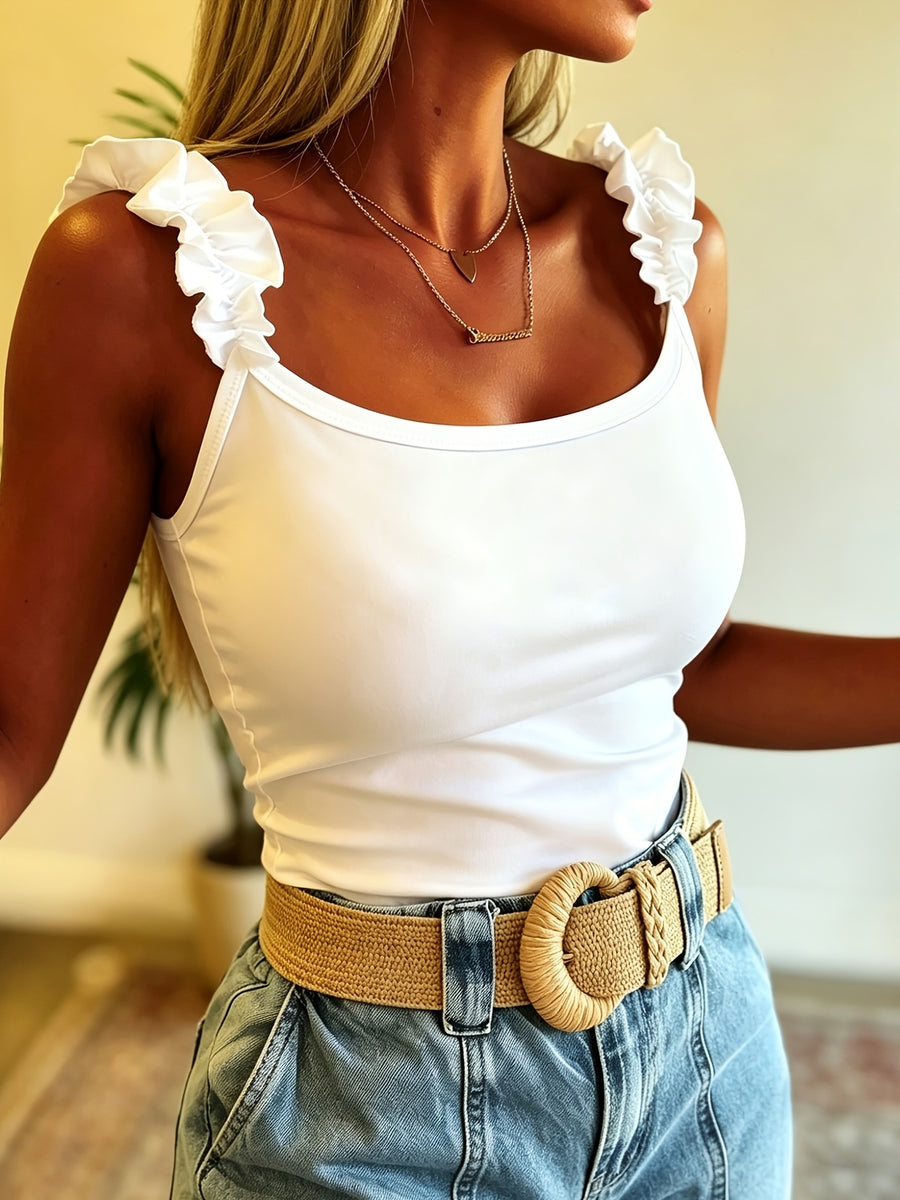 Women'S Fashion Vest, Multi-Functional Lace Camisole, Comfortable Stretch Fabric, Trendy Casual Shopping, Machine Washable - White