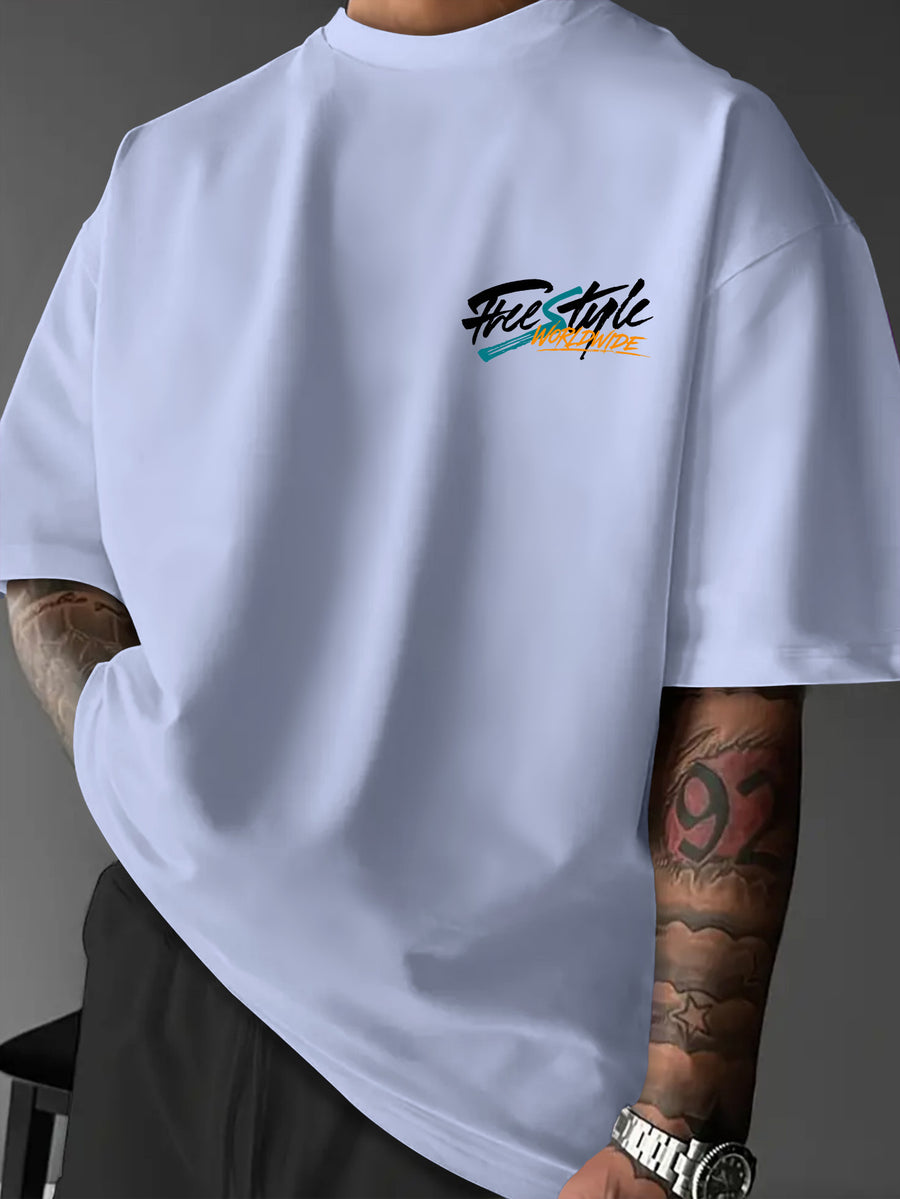 Printed Design, Non-textured, European and American Casual Style Men's Leisure T-shirt with Duck Image, Layered with Street Font Graphics, for Daily Commuting and Casual Wear - Mix color 5