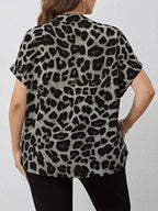 New Leopard Print Button-Up Loose Women'S Shirt - Silvery Grey
