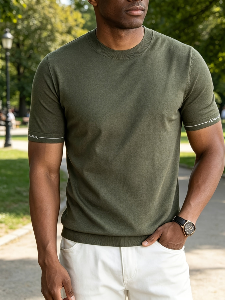 Men'S Easy Business Casual Round Neck Knit Short Sleeve T-Shirt, Skin-Friendly Fresh Regular Fit Durable, Summer Commute Office Client Meeting Family Gathering Short Distance Travel Shopping Date Daily Top - Autumn Bamboo Green