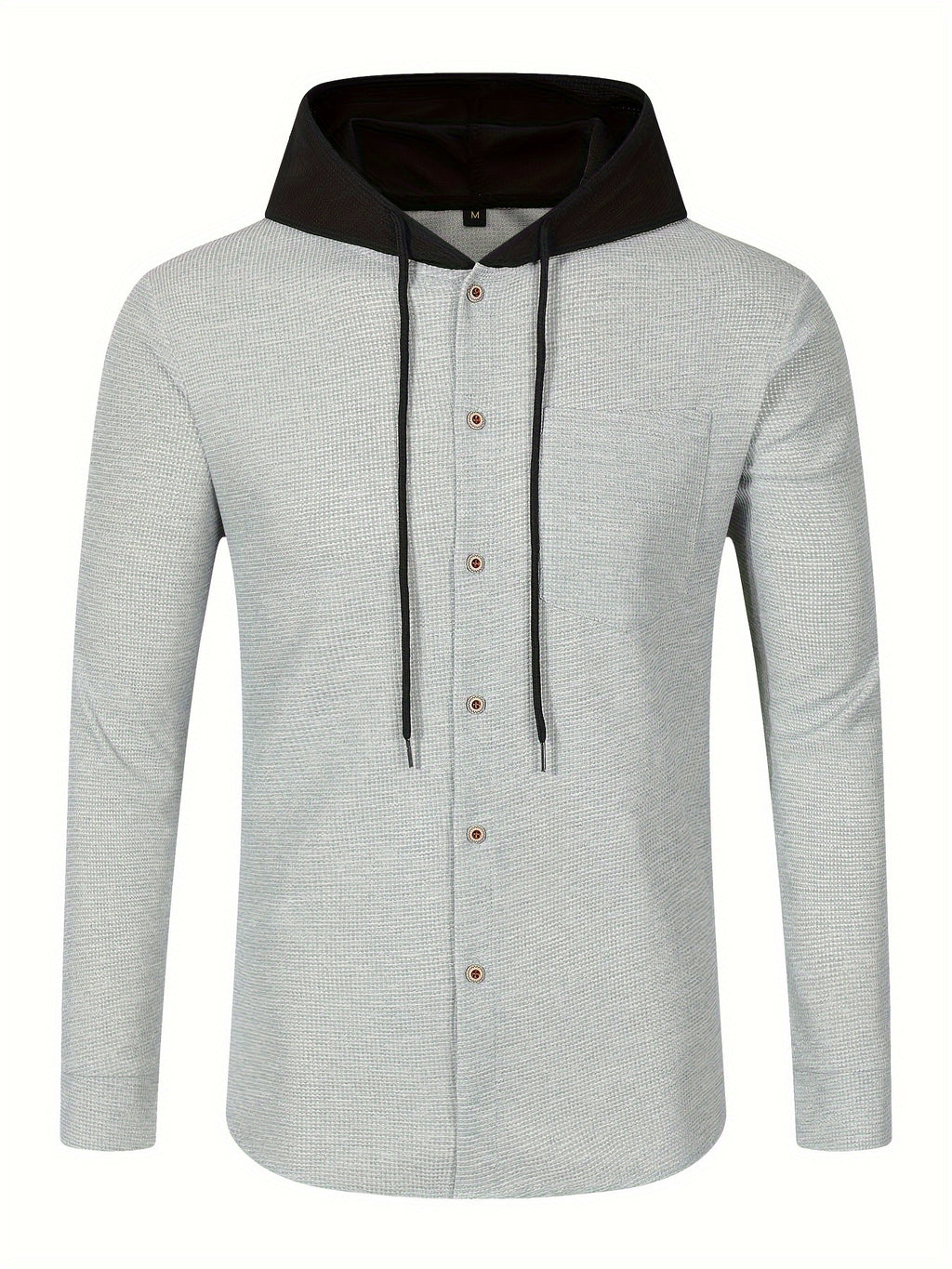 Men's Casual Hooded Jacket - Soft, Breathable Polyester with Button-Up Design & Pockets | Perfect for Spring, Fall & Outdoor Activities, Long Sleeve, Fashion, Daily, Leisure Style, Conventional Version - Grey