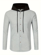 Men's Casual Hooded Jacket - Soft, Breathable Polyester with Button-Up Design & Pockets | Perfect for Spring, Fall & Outdoor Activities, Long Sleeve, Fashion, Daily, Leisure Style, Conventional Version - Grey