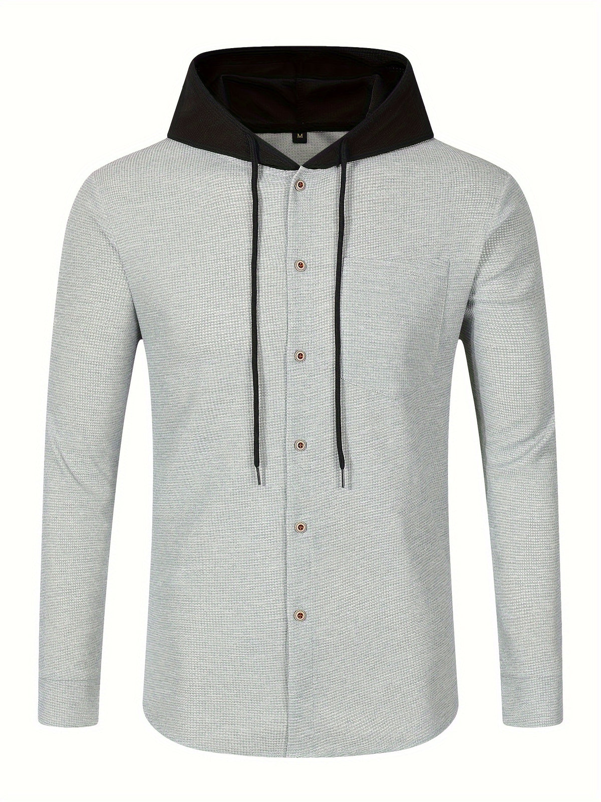 Men's Casual Hooded Jacket - Soft, Breathable Polyester with Button-Up Design & Pockets | Perfect for Spring, Fall & Outdoor Activities, Long Sleeve, Fashion, Daily, Leisure Style, Conventional Version - Grey