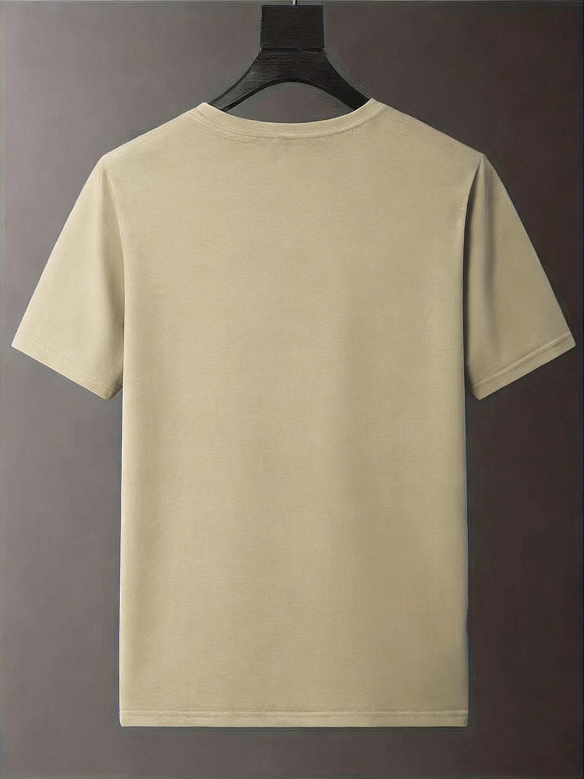 Men's White Loose Crew Neck T-Shirt with Centered Horizontal Stripes & Orange Maple Leaf Print, Soft Minimalist Niche Design, Slim Flattering Breathable Basic Tee for Daily Summer Wear - Khaki