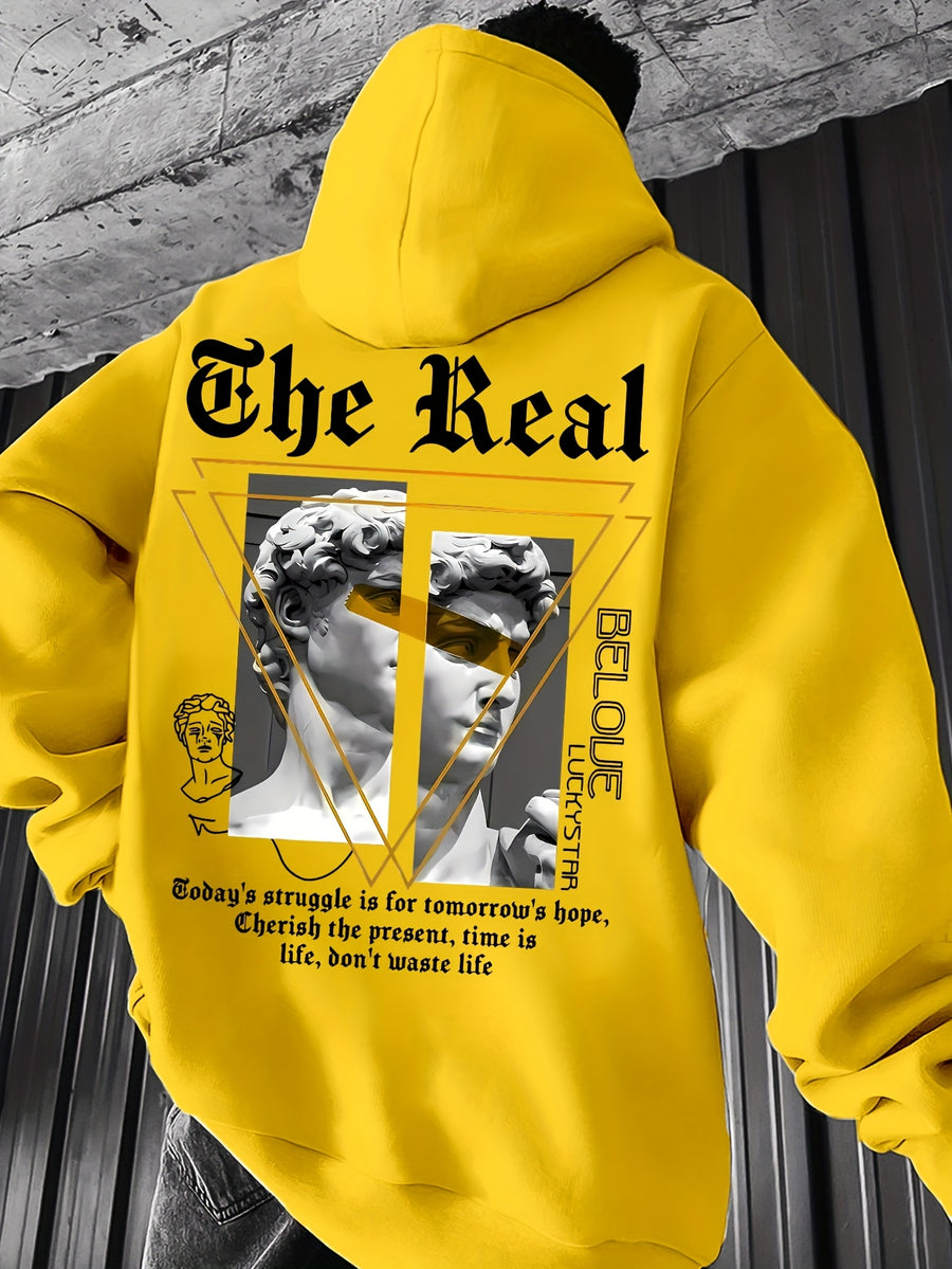Men's Hooded Sweatshirt with  Color-Block Patchwork Design, Print, and White Drawstring. Fashionable Pullover Long-Sleeve Sweatshirt for Daily Shopping, Lounging, and Outings - Multicolor 6