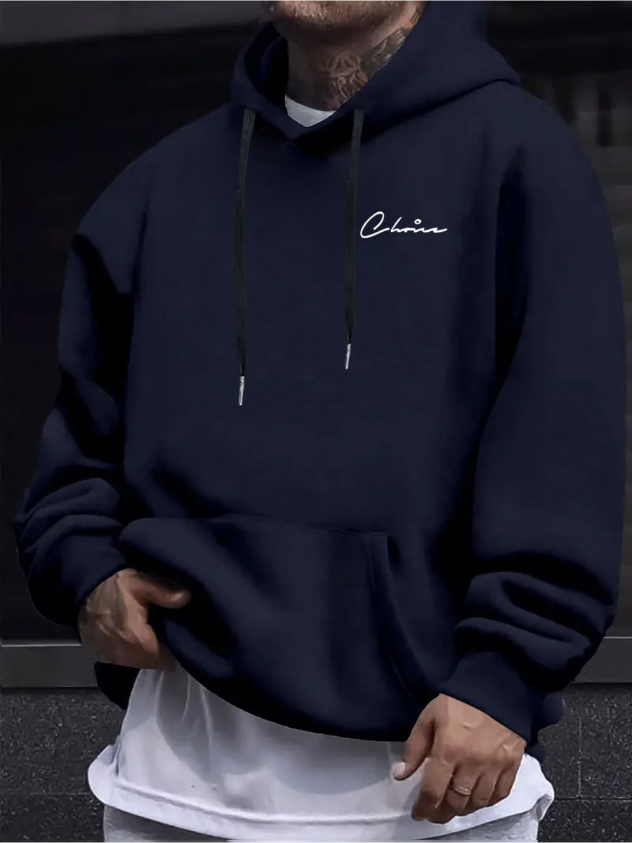 Print, Men'S Casual And Cozy Hoodies, Trendy Long Sleeve Hooded Sweatshirt, Casual Versatile Top for Autumn Winter - Navy