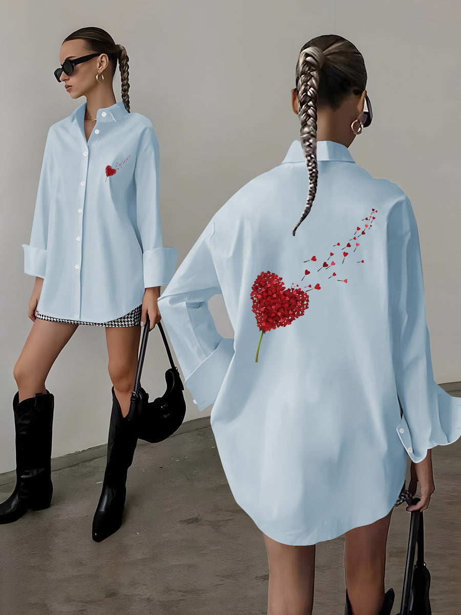 Top, Shirt, Fashion Women's Wear, Casual Loose Fit, Long Sleeve Long Top, One-Piece, Elegant Women's Shirt, European and American Hot Selling Fashion Women's Printed Casual Loose Fit Long Sleeve Button-Up Shirt - Blue