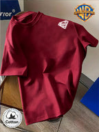 DC Superman Sketch S Logo Print 100% T-Shirt, Unisex Trendy Top, Double-Sided Print Design, Soft Fabric Material, Fashionable And Versatile Round Neck Short Sleeve Top, Designed for Men. Casual And Comfortable, Diverse Styles And Loose Fit - Burgundy