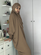 Khimar and Abaya Jilbab Dress, Loose Robe with Elastic Sleeves, High Privacy, Premium Jilbab for Muslim Women, Prayer Headscarf, Islamic Clothing, Khimar - Khaki