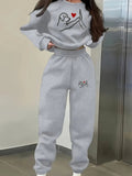 4444Z104 Round Neck Sweatshirt Print Two-Piece Set - Light Grey
