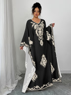 Casual Women's Middle Eastern Ethnic Print Loose Robe - Black