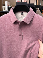 Men'S Lapel Long Sleeve Polo Shirt, Classic Small Lapel, 3-Button Placket, Business Commute And Casual Wear - SINBOS - pink