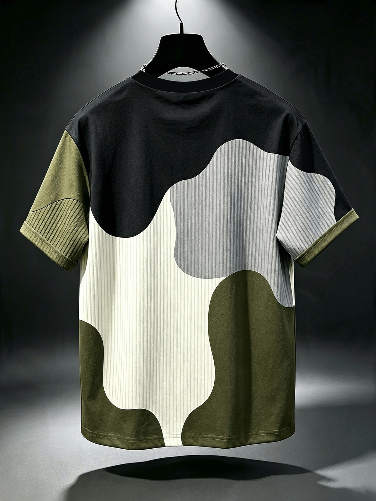 Printed Design - Non-Textured Men's Casual Crew Neck T-Shirt, Geometric Pattern Patchwork Stripe Design, Chicago Word "Chicago" Graphic, Draping Fashion Top, All-Season Wear, Breathable Regular Fit for Daily and Formal Outfits - Crew Neck Casual Top - Multicolor 6