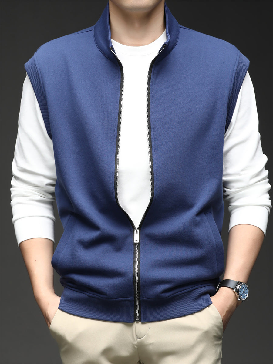 Autumn Winter Knit 3D Solid Color Lapel Vest, Basic Knit Cardigan, Men'S Fashion Knit Sleeveless Jacket, QLM - Lake Blue