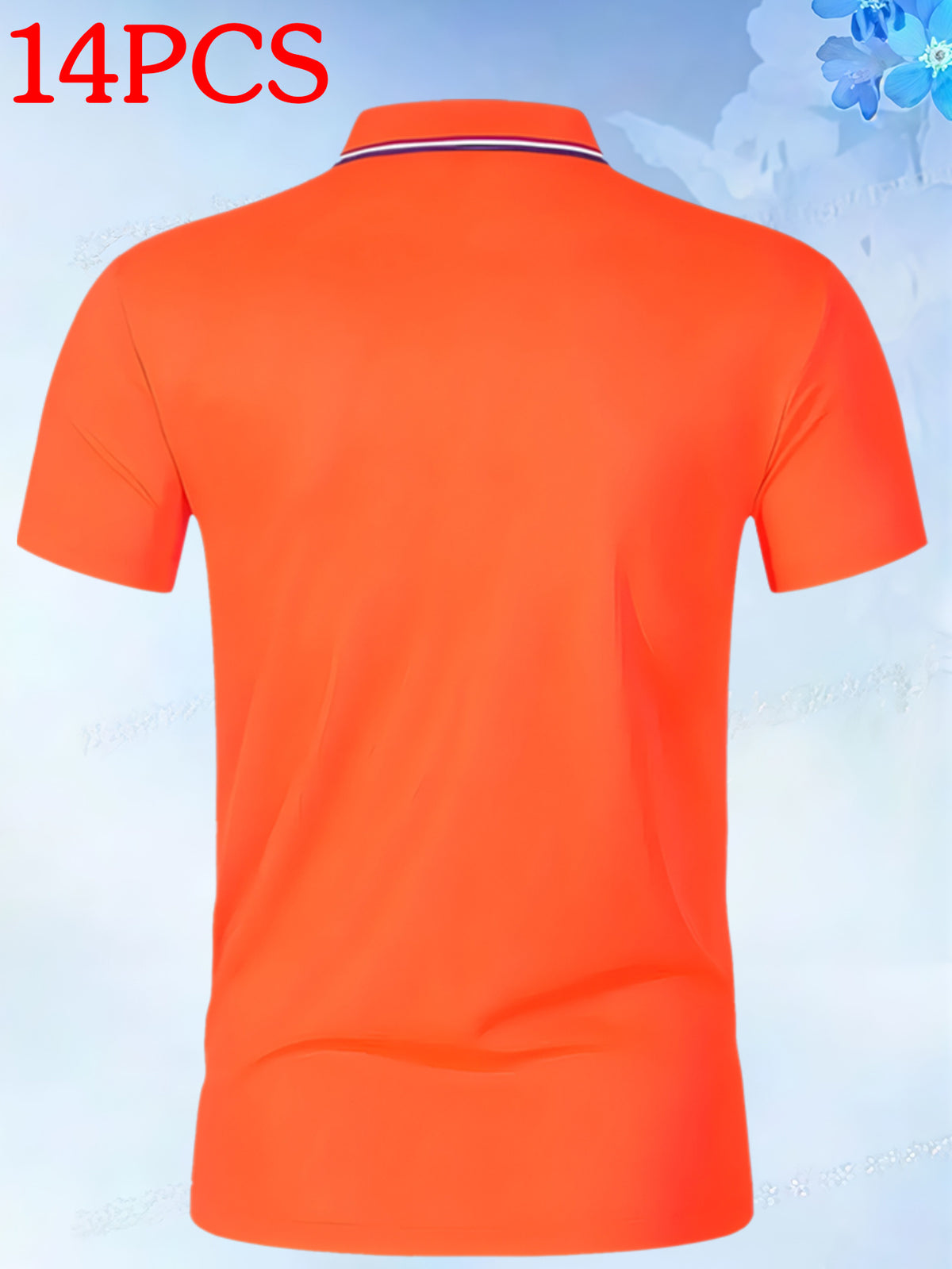 14pcs Classic Solid Color Men'S Polo Shirts, Breathable Lapel High Quality Shirts Casual Fashion Sport - Orange-Red