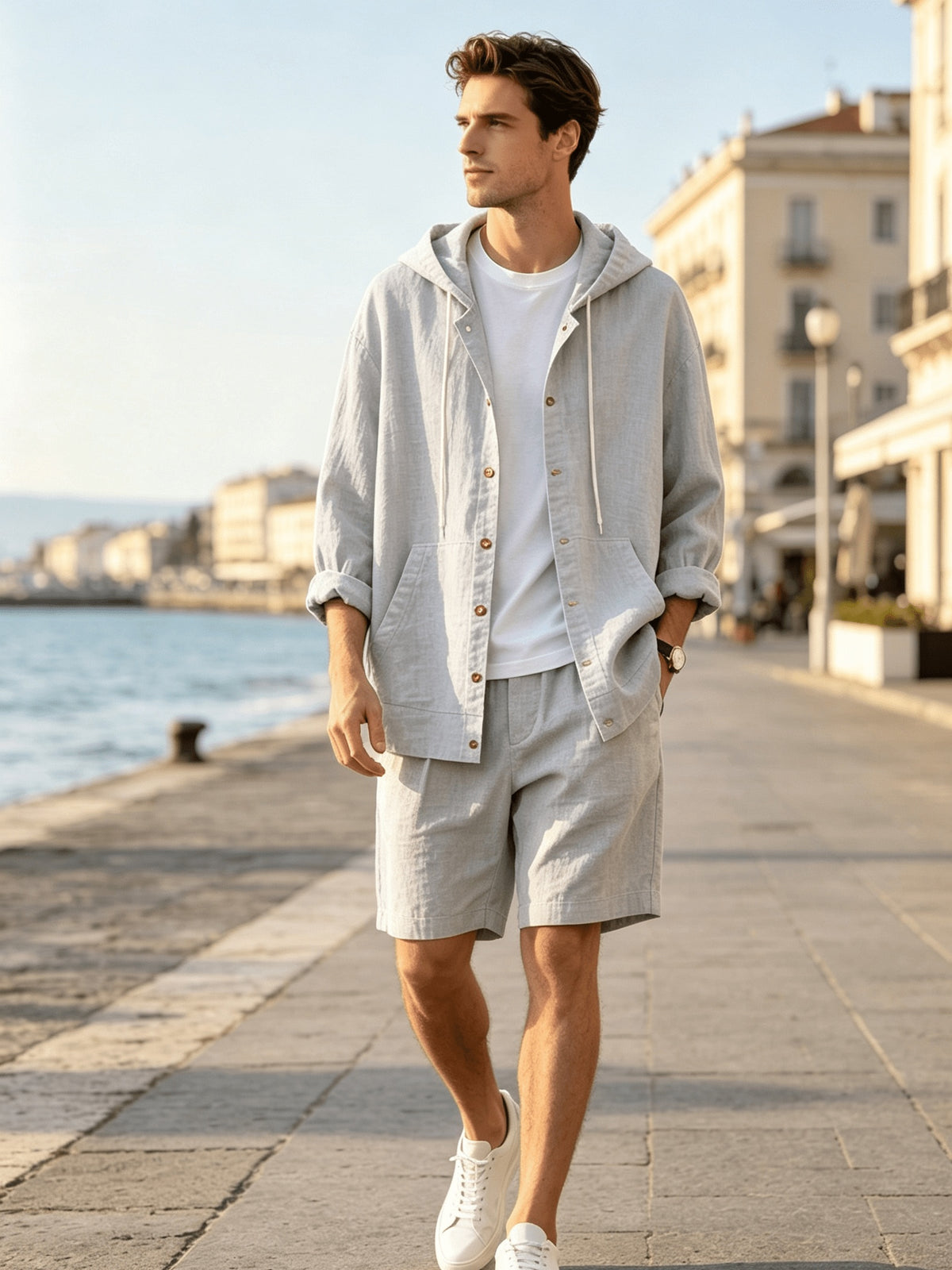 2026 New Men's Hooded Shirt, Soft and Breathable Linen Fabric, for Vacation, Travel, Leisure, Outdoor Fishing, and Beach - White
