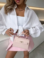 Beautiful Women'S Shirt, Elegant Solid Color Hot Style Outfit Summer Clothing - White