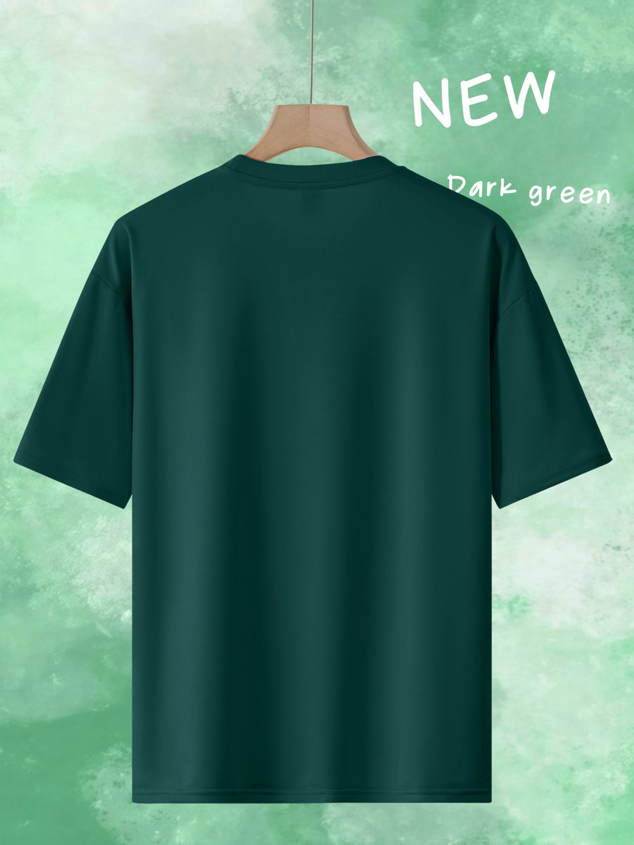 Men's Trendy Loose-Fit Crew Neck T-Shirt, Casual Daily Short-Sleeve Tee, BORG 1956 Vintage Letter Print, Simple and Versatile Top, Suitable as a Gift - Dark Green