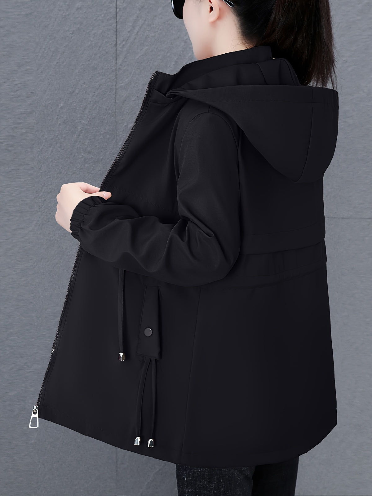 Newest Women'S Top Jacket Coat, Mid-Length Jacket, with Hood, Soft And Comfortable Fabric, 100 Fiber Material, Versatile Casual Style, Suitable for Spring, Autumn And Winter, with Drawstring Waist - Black