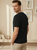 Old Money Outfits Men's Slim-Fit Fake 2pcs Knit Shirt - Short Sleeve Collar with Fake Collar Detailing, Breathable Solid Color Top Suitable for Spring, Casual & -Casual Wear, Machine Washable Male Blending - Black