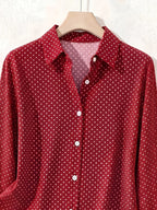 Elegant Fashion Single-Button Women'S Spring Autumn Long Sleeve Polka Dot Shirt - Red