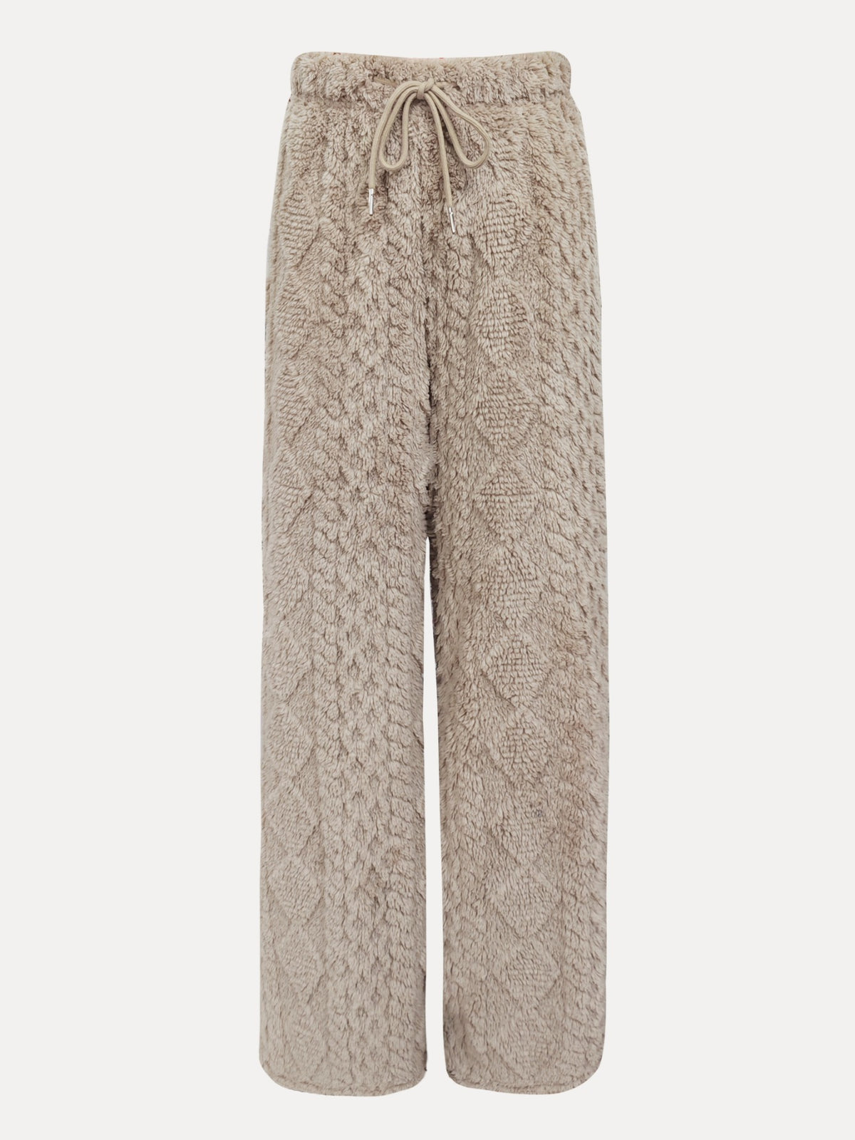 Women'S Solid Color Soft Jacquard Puff Plush Wide-Leg Pants, Drawstring Waist Comfortable Loose Plush Trousers, Suitable for Home Relaxation, Casual Walking, And Women'S Lazy Style Autumn/Winter Casual Wear - Apricot