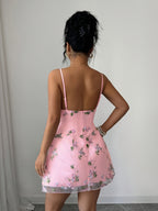 Women's Elegant Off-Shoulder -Line Mini Dress with Waist Embroidery & Flared - Suitable for Wedding Guest Dresses, Cocktail Outfits, Birthday, Prom, Valentine's Day, Machine Washable Wedding Season Attire - Pink