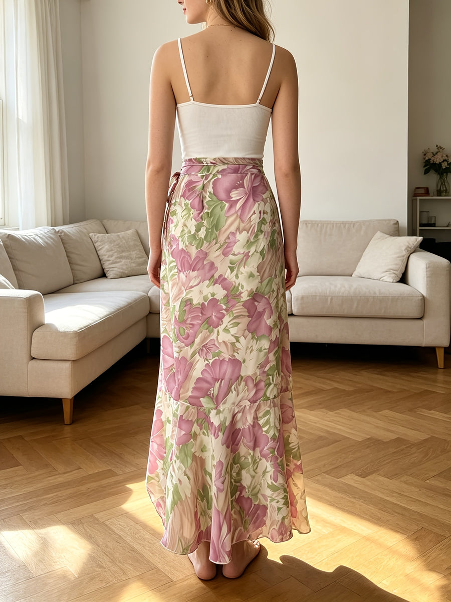 Women'S Elegant Snowflake Print Chiffon Ruffle Hem A-Line Dress, Summer, Back to Season Outfit - Violet