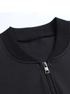 Men'S Trendy Business Style Baseball Collar Jacket, Retro Pinstripe Double Letter Line Print, Drapey Wrinkle-Resistant Coat, Autumn/Winter Commute And Outing Wear - Black