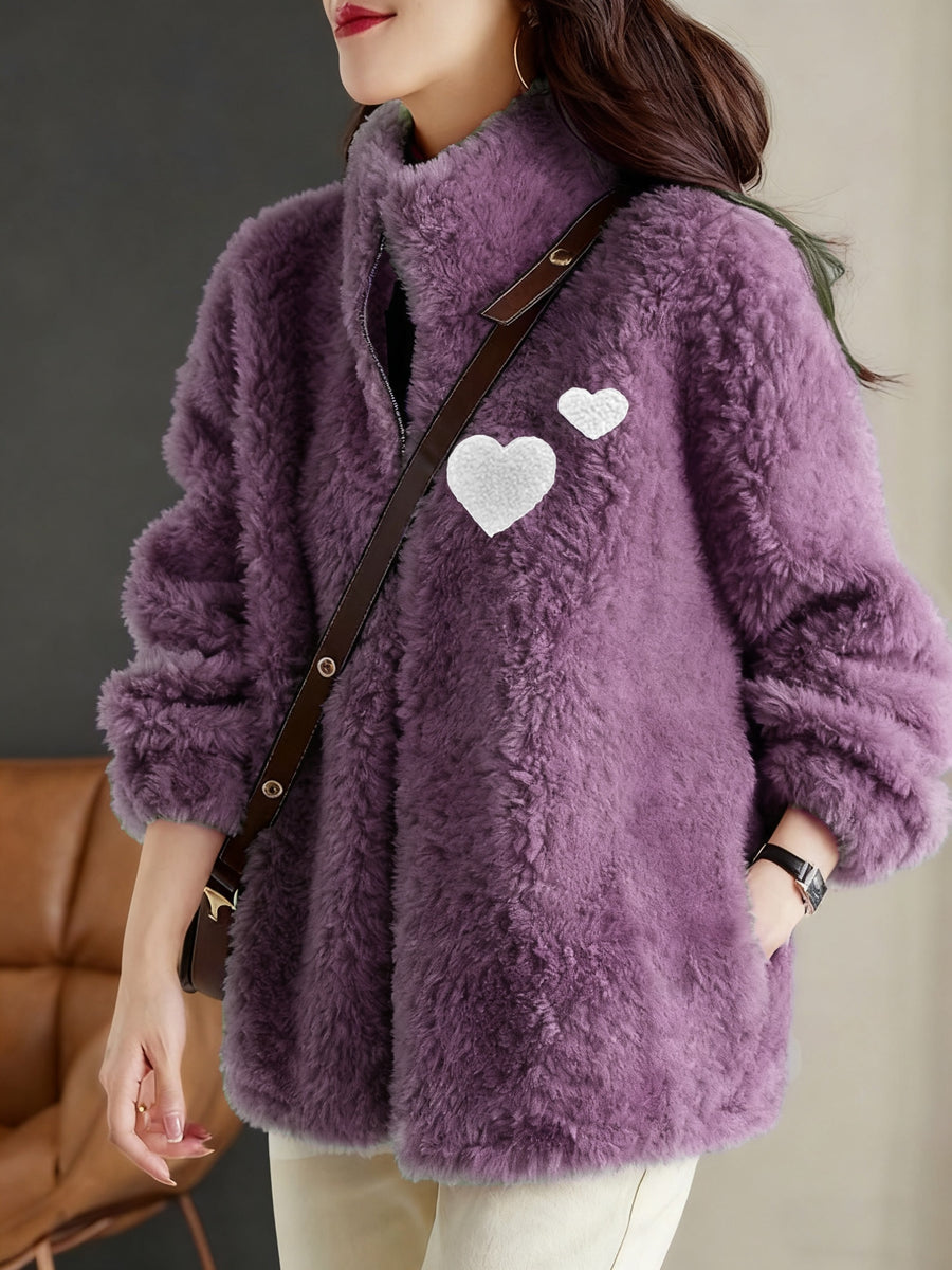 Solid Color Zipper Plush Jacket - Purple