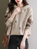 Autumn And Winter Hooded Sweater Women'S Loose Thickened Sweater Plaid Jacquard Regular Sleeve Pullover Warm Design - Apricot