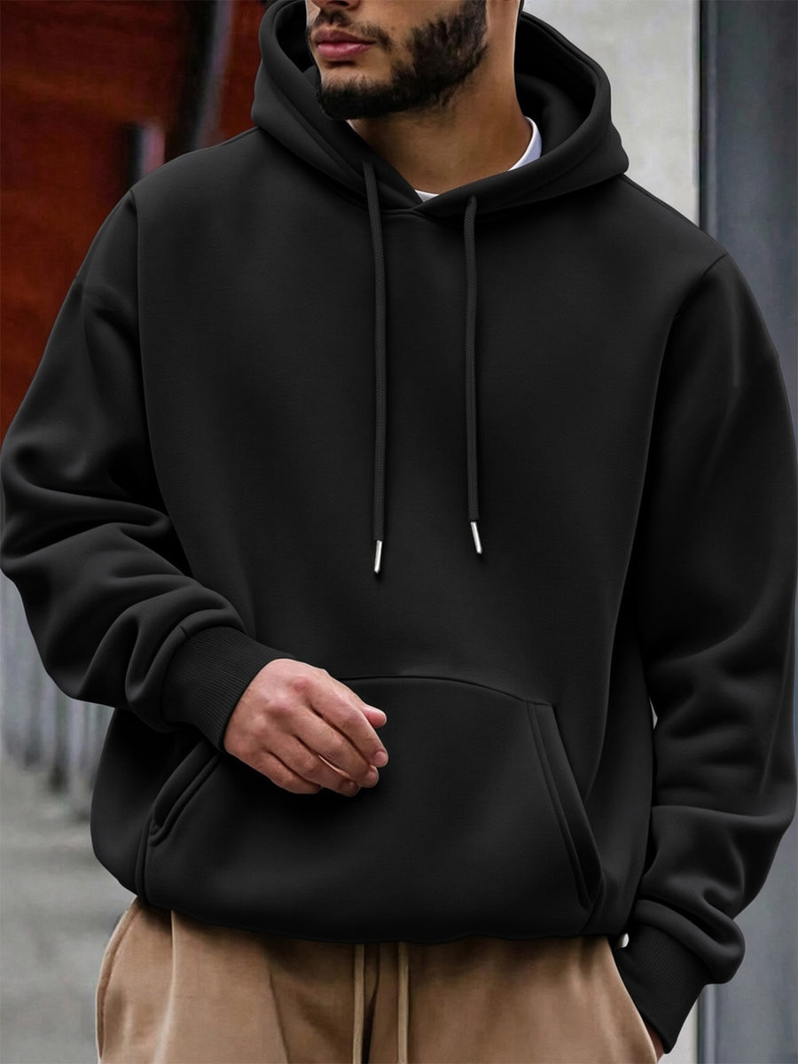 Men'S Fashion Hoodie Pullover with "Japanese Red Sun, Waves, Mountain Scenery, Ukiyo-E, National Style" Print, Trendy Style, Autumn/Winter Drawstring Regular Fit Warm Sweatshirt, Daily Commute, City Casual, Sports, Outing Wear - Black
