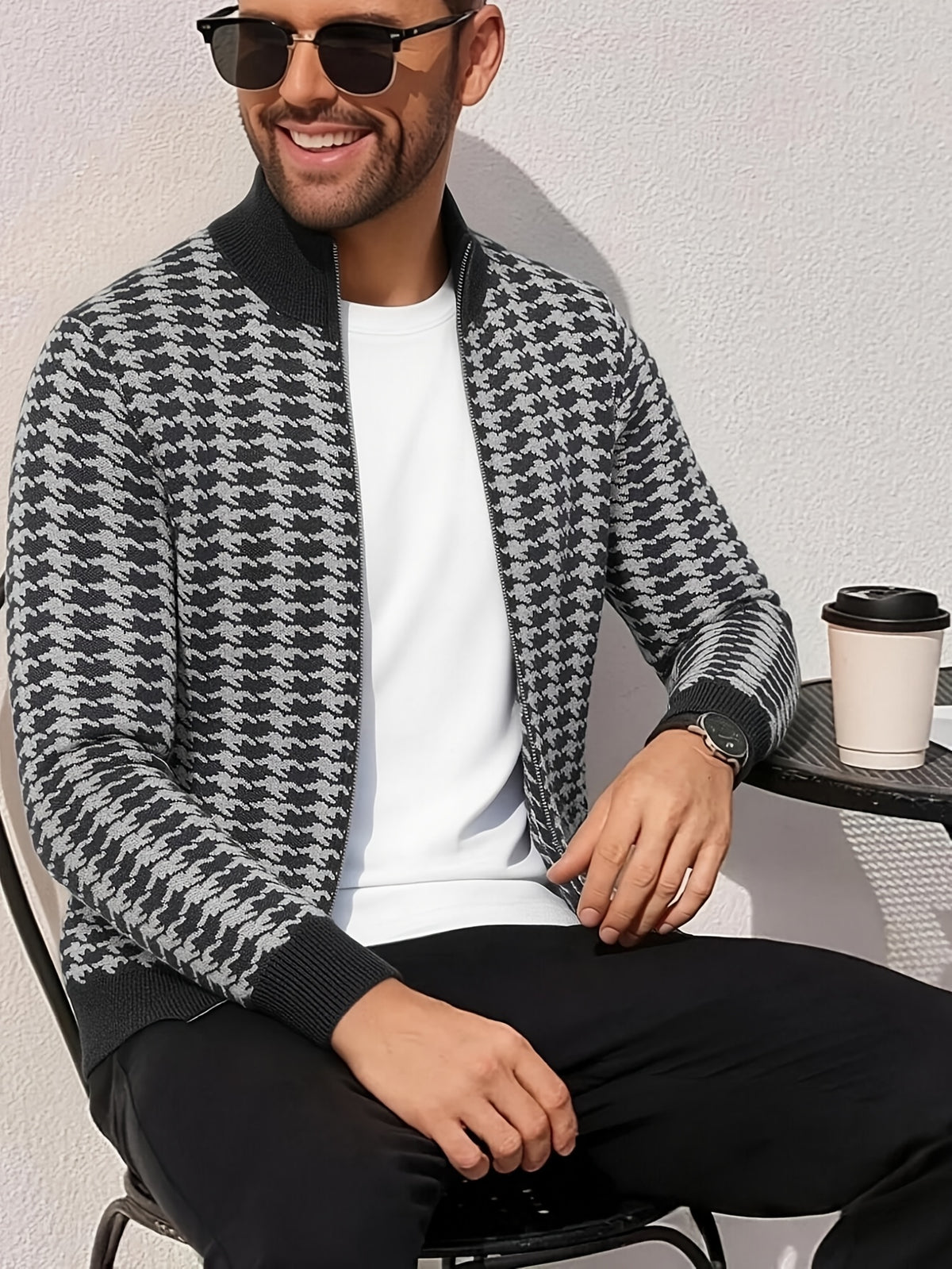 Men's Casual Jacquard Jacket - Solid Color Regular Fit Versatile Long-Sleeve Top for Spring and Autumn, Hand Wash/Dry Clean, Autumn/Winter Outerwear, Fashionable Street Style, Structured Design, Four-Season Warm Business Casual Jacket - Black Flower Green