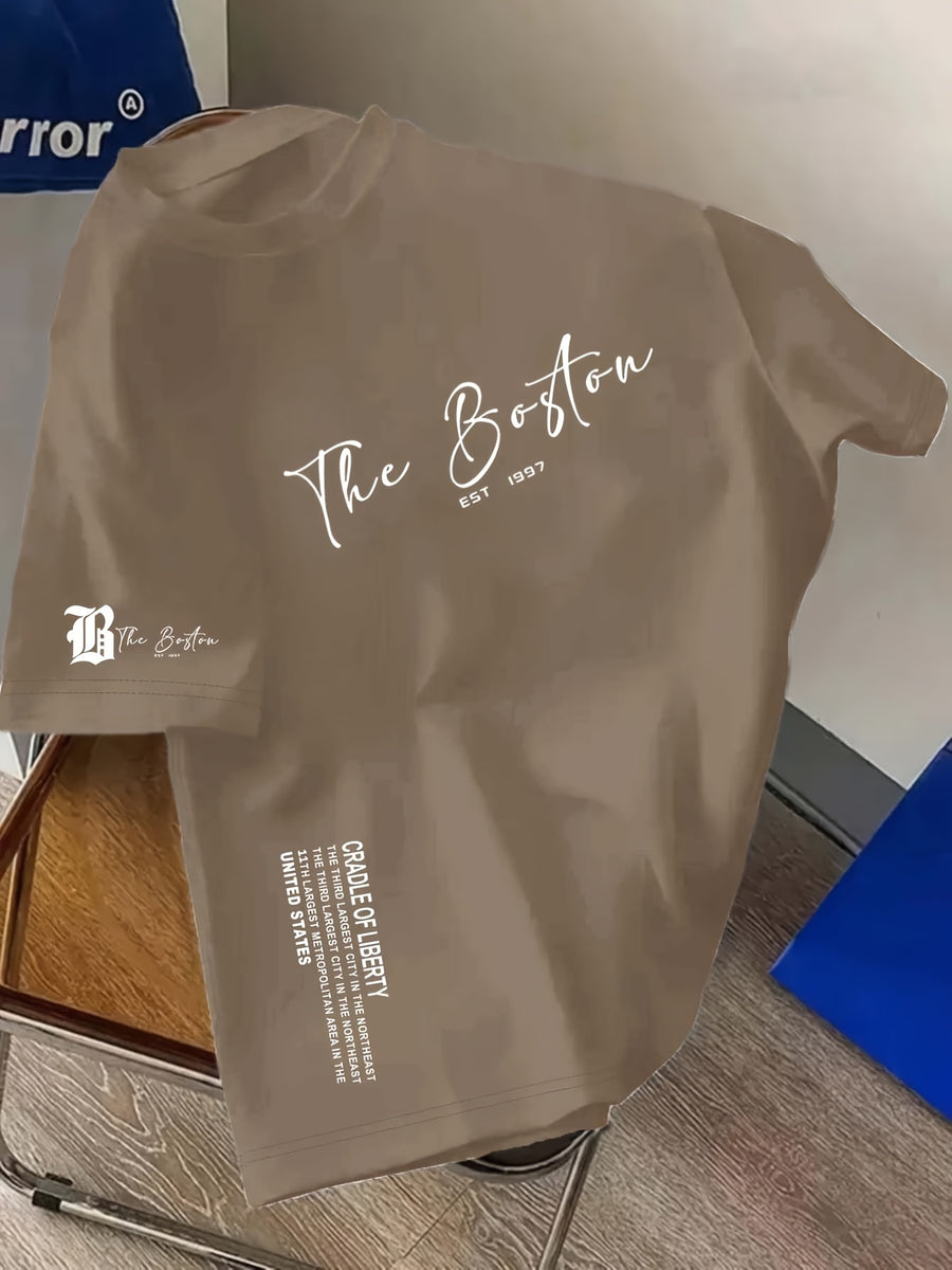 Men'S Casual Short-Sleeve T-Shirt with a Round Neck And Letter Print, Perfect for Summer Leisure And Sports - Coffee Color
