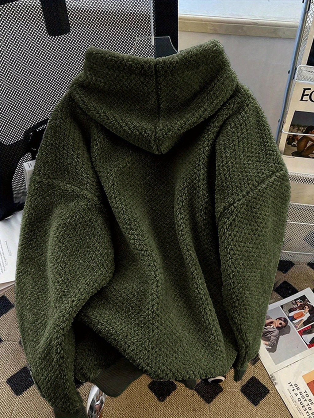 25 Autumn-Winter New High-End Small-Circle Fleece-Lined Hooded Sweatshirt - Olive Green