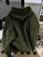 25 Autumn-Winter New High-End Small-Circle Fleece-Lined Hooded Sweatshirt - Olive Green
