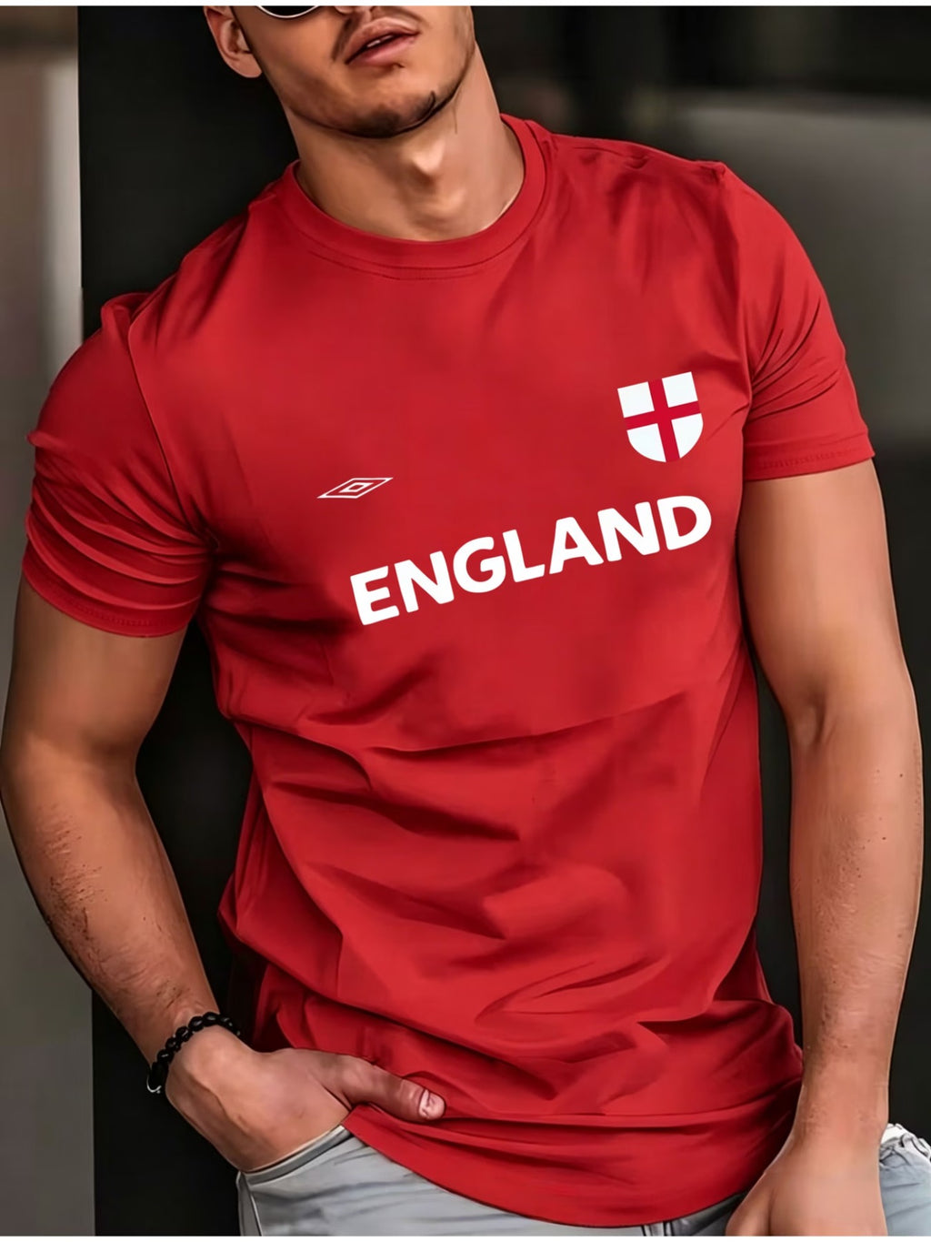 Multi-color ENGLAND Football Style Men's T-Shirt, Crew Neck Printed Casual Style, Lightweight and Breathable for Daily Sports, Versatile, Sizes S-XXXL - Red