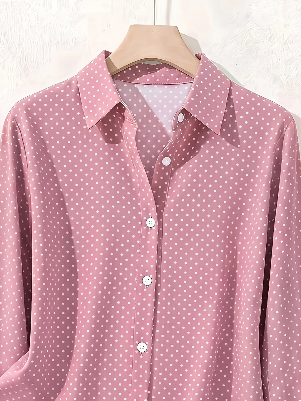 Elegant Fashion Single-Button Women'S Spring Autumn Long Sleeve Polka Dot Shirt - pink color