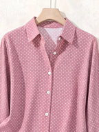 Elegant Fashion Single-Button Women'S Spring Autumn Long Sleeve Polka Dot Shirt - pink color